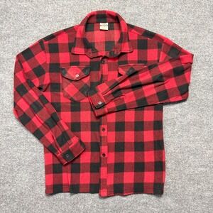 Open Trails Fleece Shirt Jacket Mens Medium Red Black Plaid Pockets Button Up
